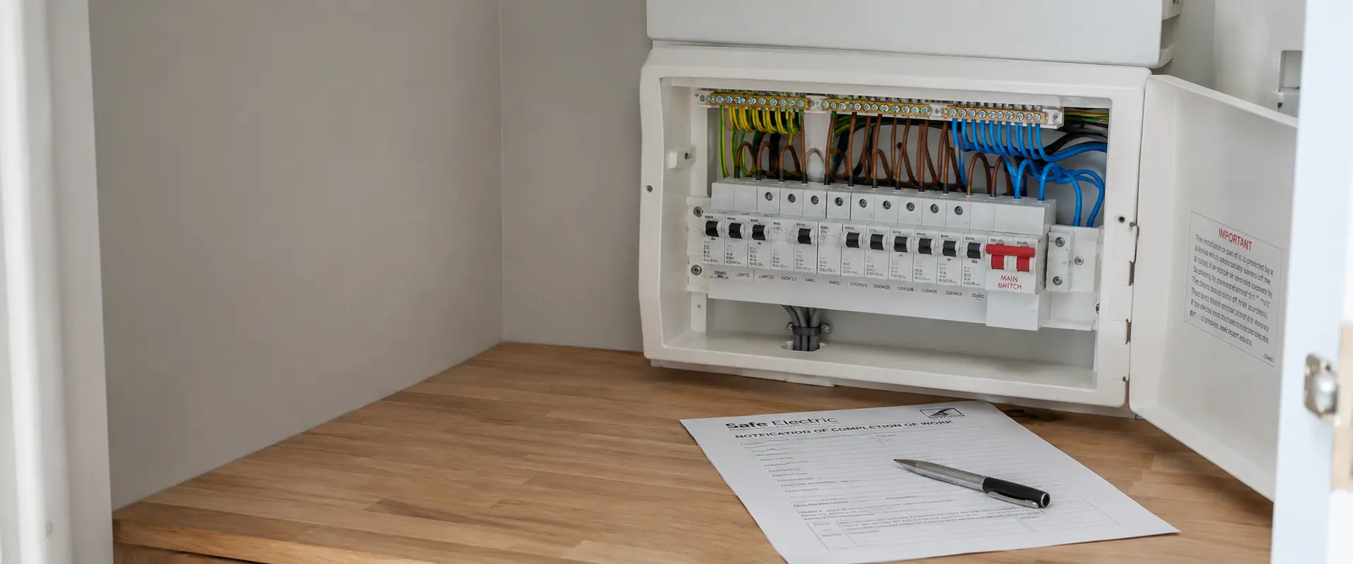 A registered electrician at work on a domestic installation